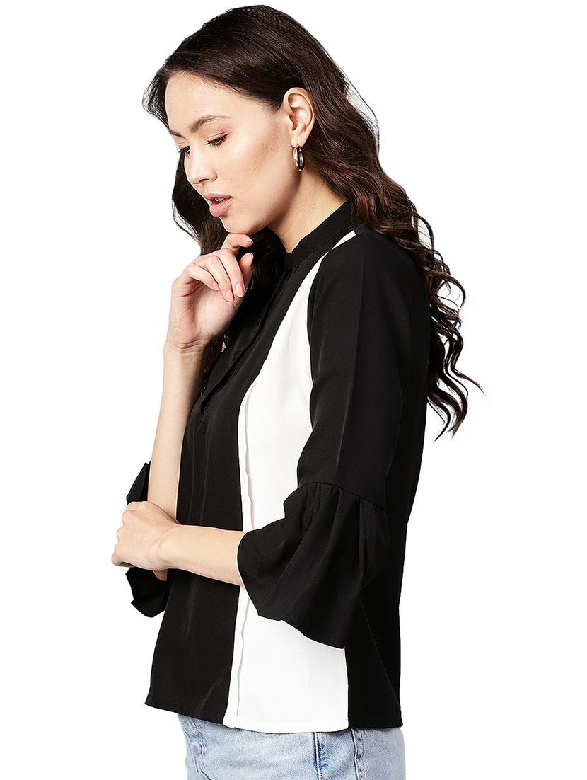 frill trim color block top - 16543131 - Standard Image - 1