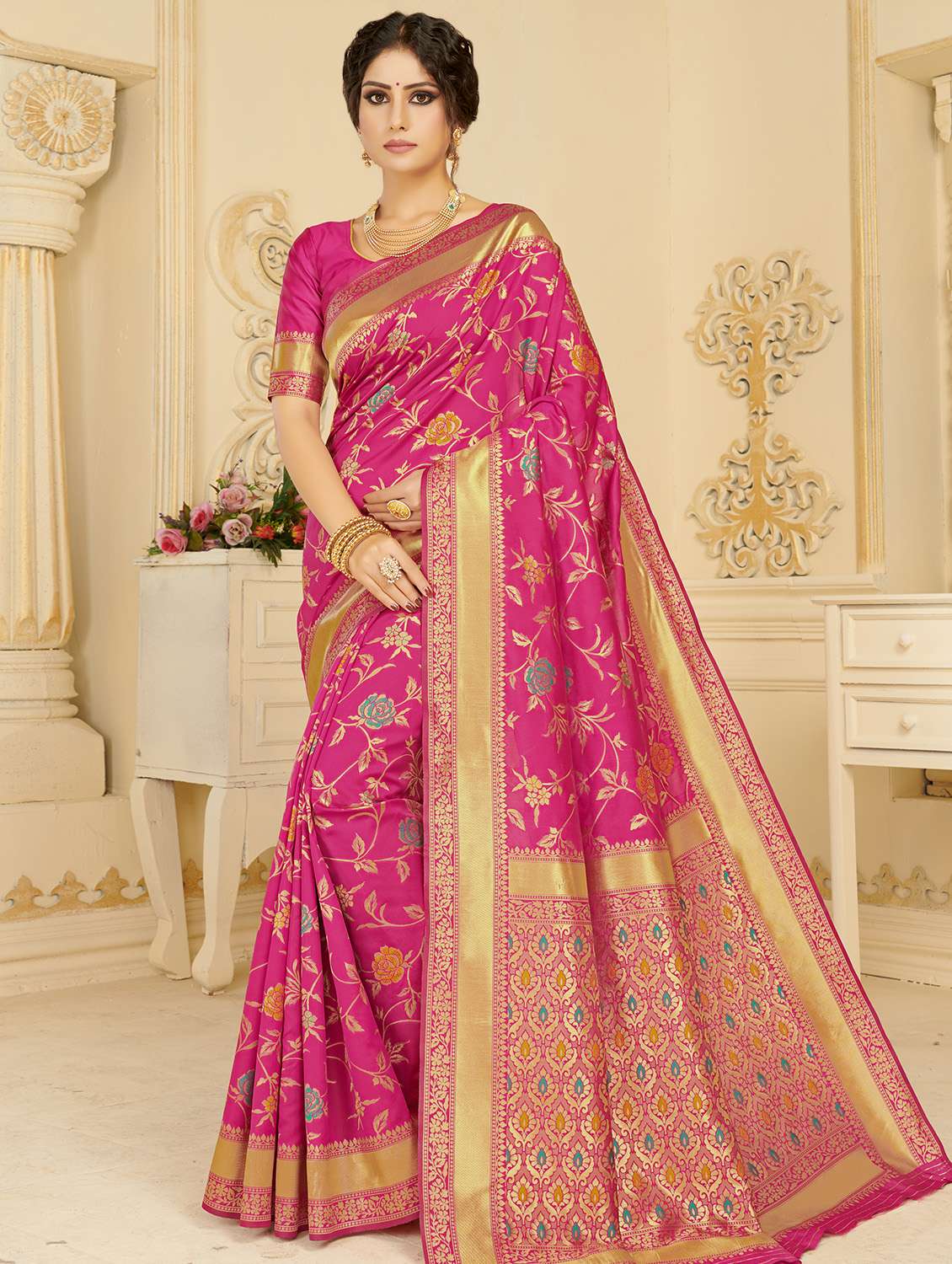 floral woven saree with blouse