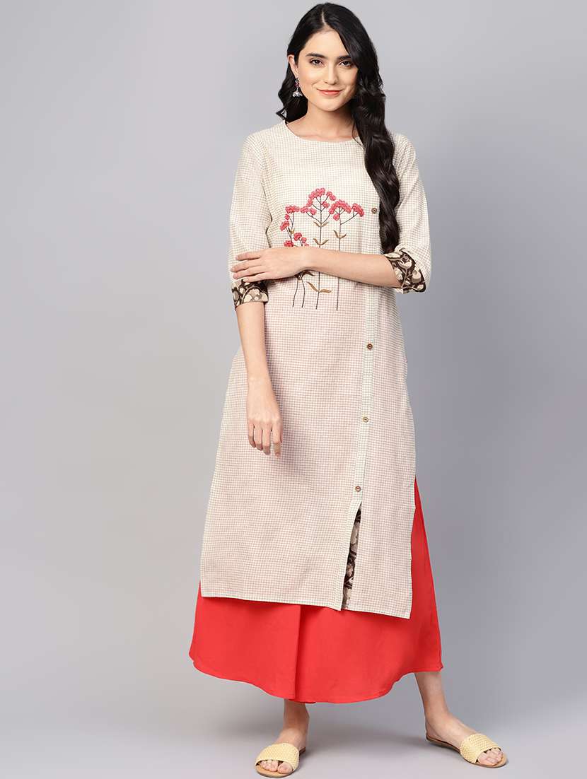 embroidered front slit straight kurta
