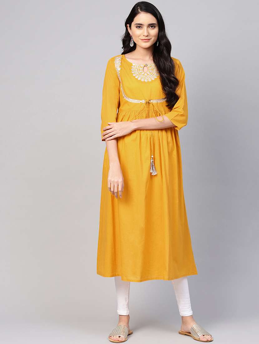embroidered mustard anarkali kurta