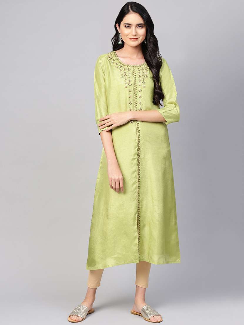 embroidered silk blend a-line kurta