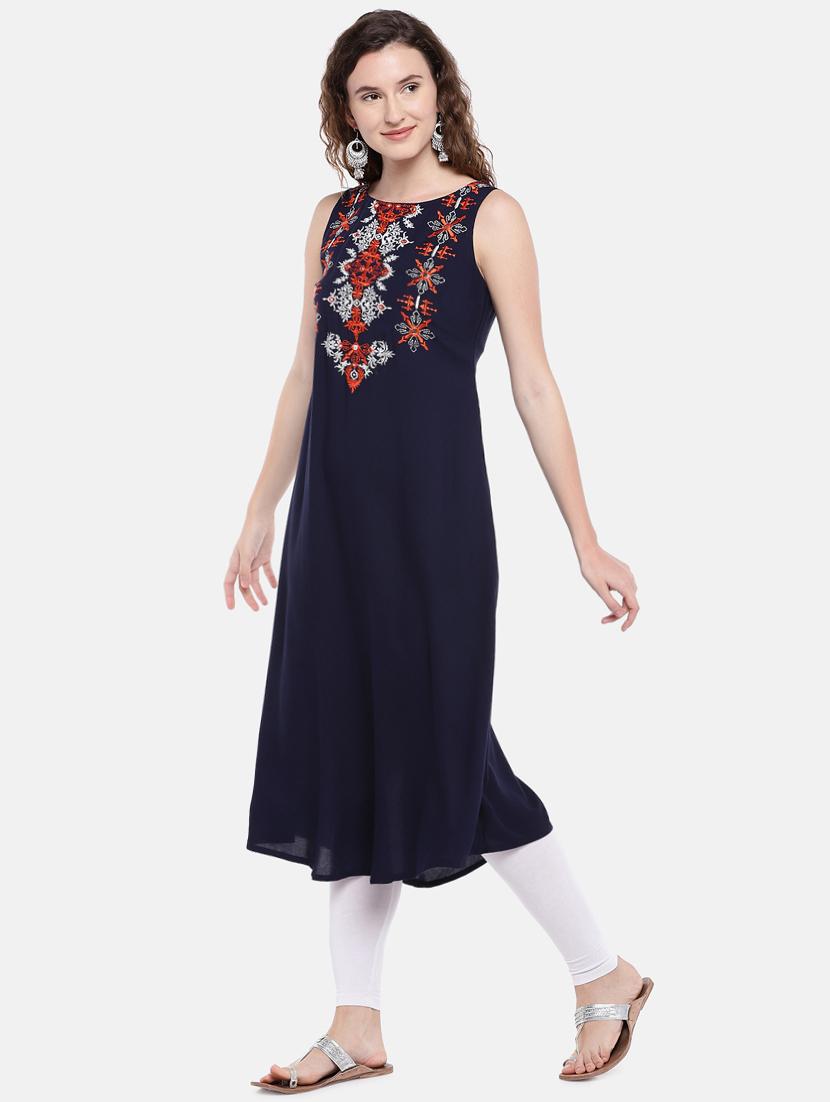 embroidered a-line kurta - 16545133 -  Standard Image - 1