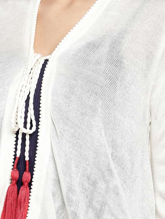 tassel tie up solid shrug - 16545160 -  Standard Image - 4