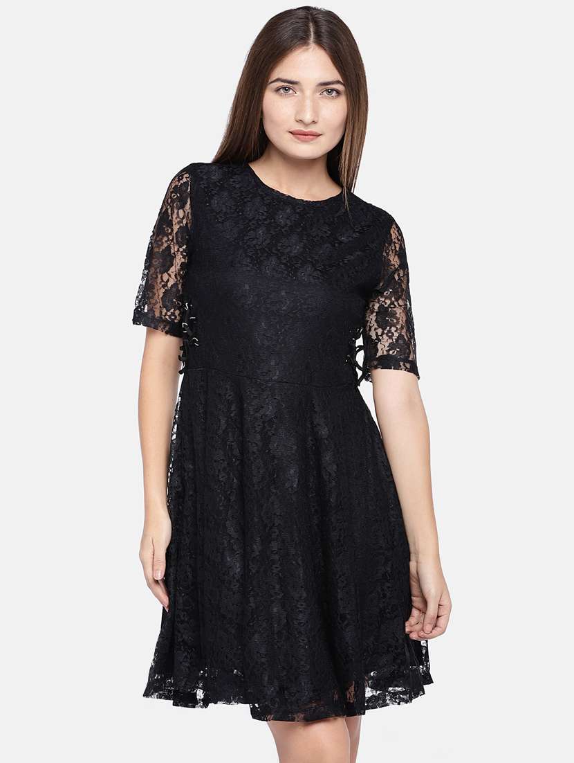 criss cross floral laced a-line dress