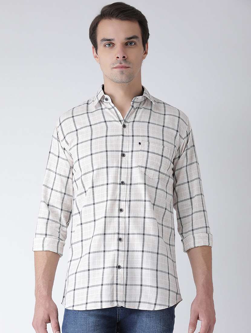 beige checkered casual shirt
