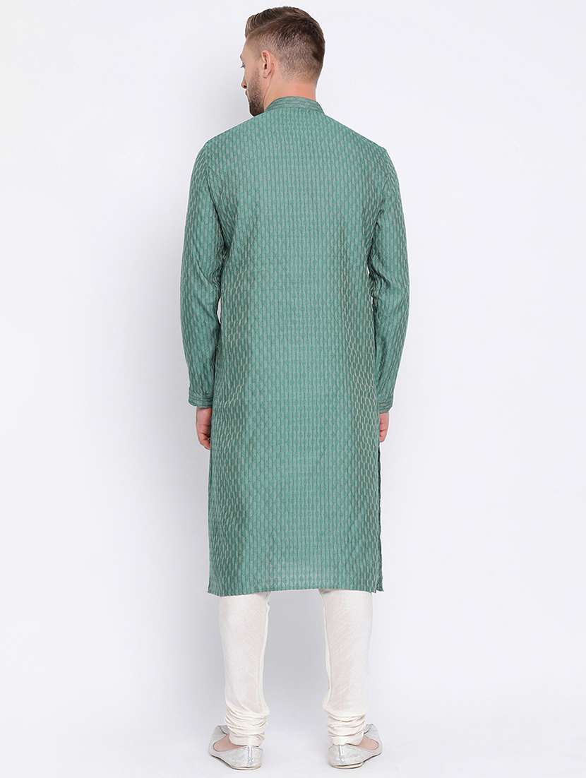 green pure silk jacquard long kurta - 16545854 -  Standard Image - 1