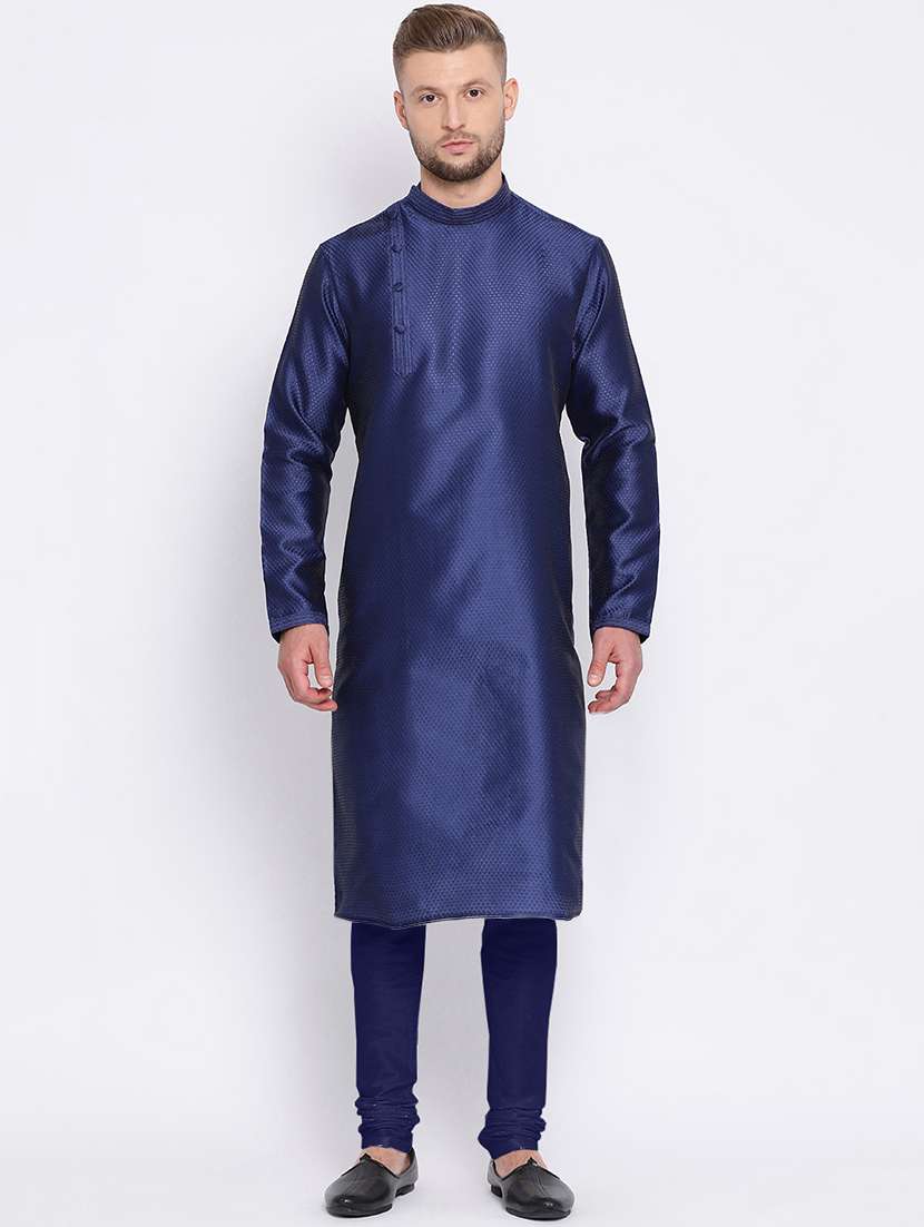navy blue dupion jacquard long kurta