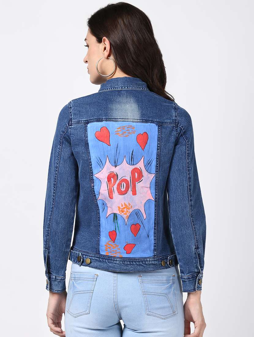 blue hand painted denim summer jacket