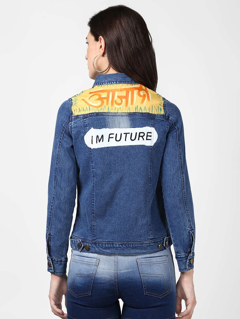 blue hand painted denim summer jacket