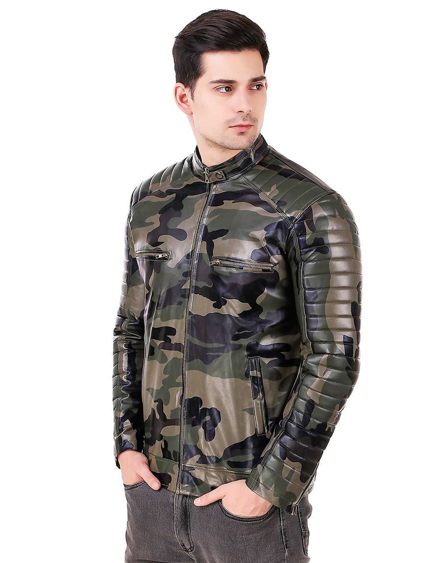 green camouflage printed biker jacket - 16547750 - Standard Image - 1