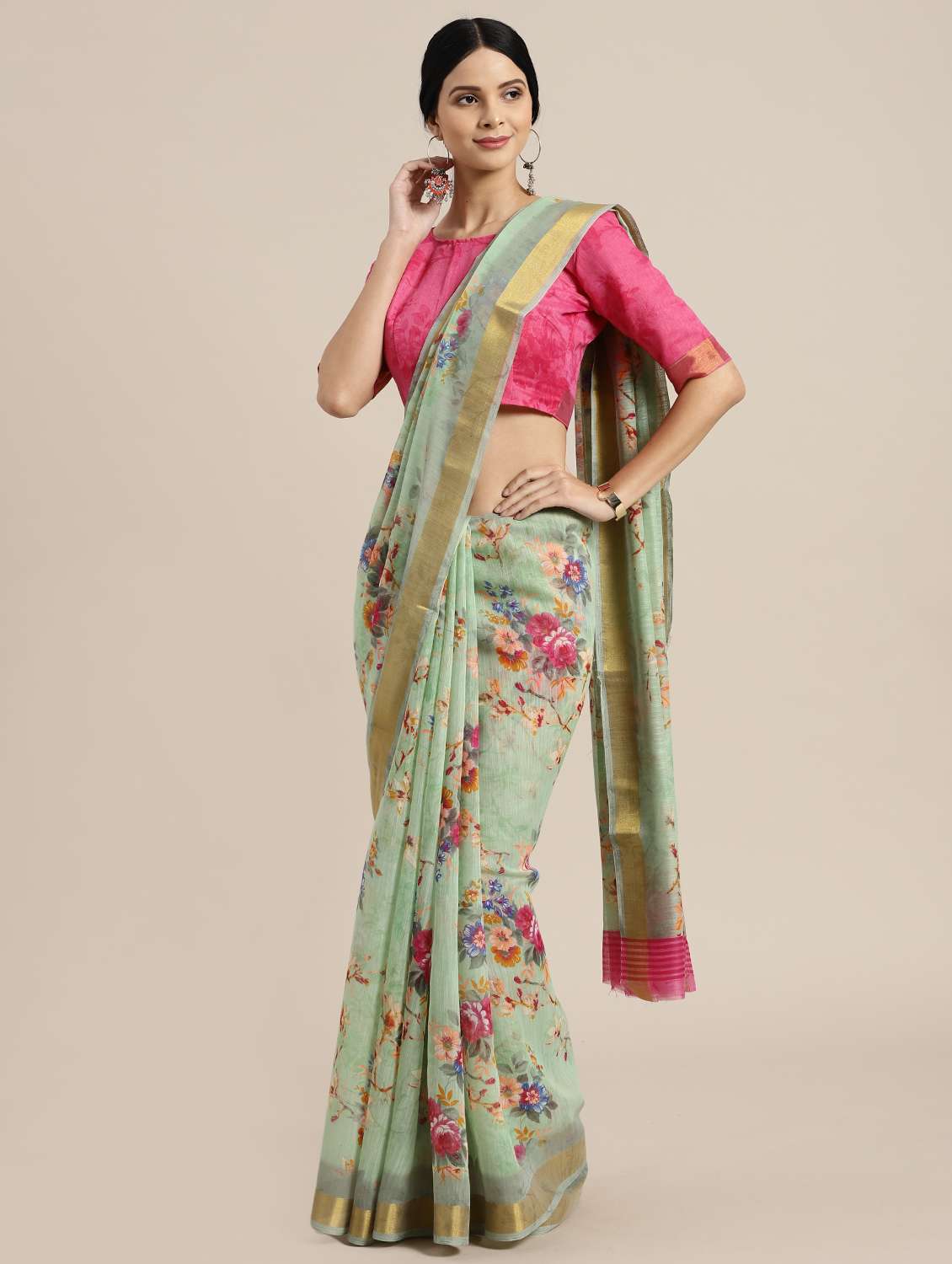 floral bordered saree with blouse