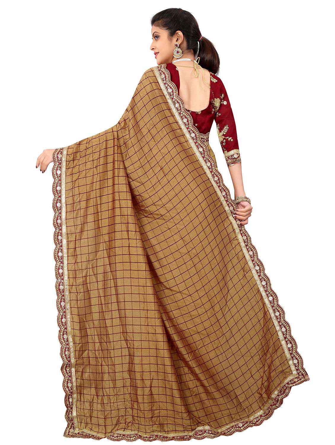 checkered bordered saree with blouse - 16550693 -  Standard Image - 1