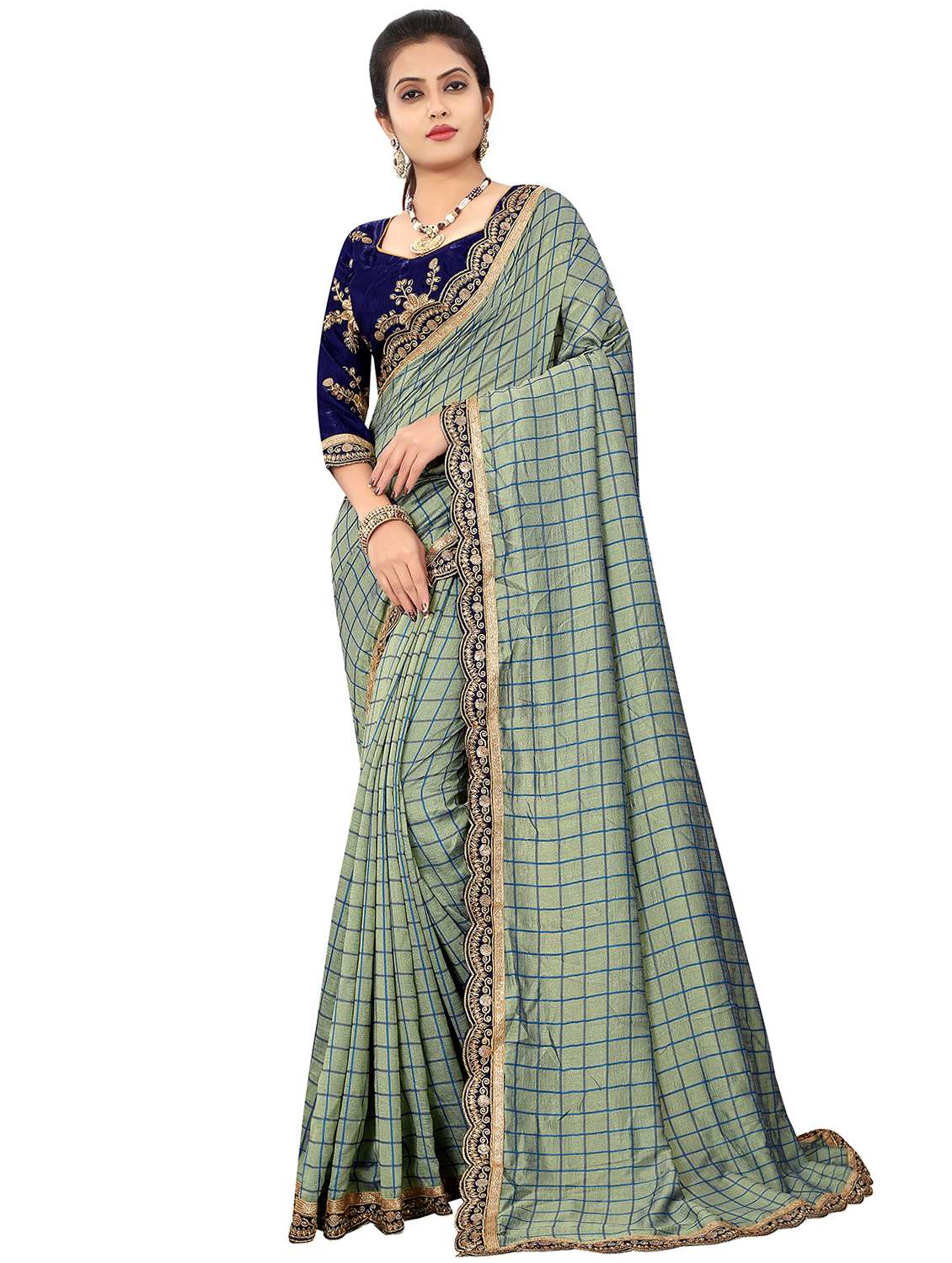 checkered bordered saree with blouse