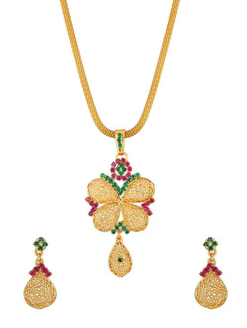 gold metal pendants and earring - 16552517 -  Standard Image - 0