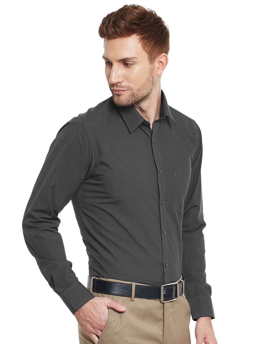 grey solid formal shirt - 16552705 -  Standard Image - 1