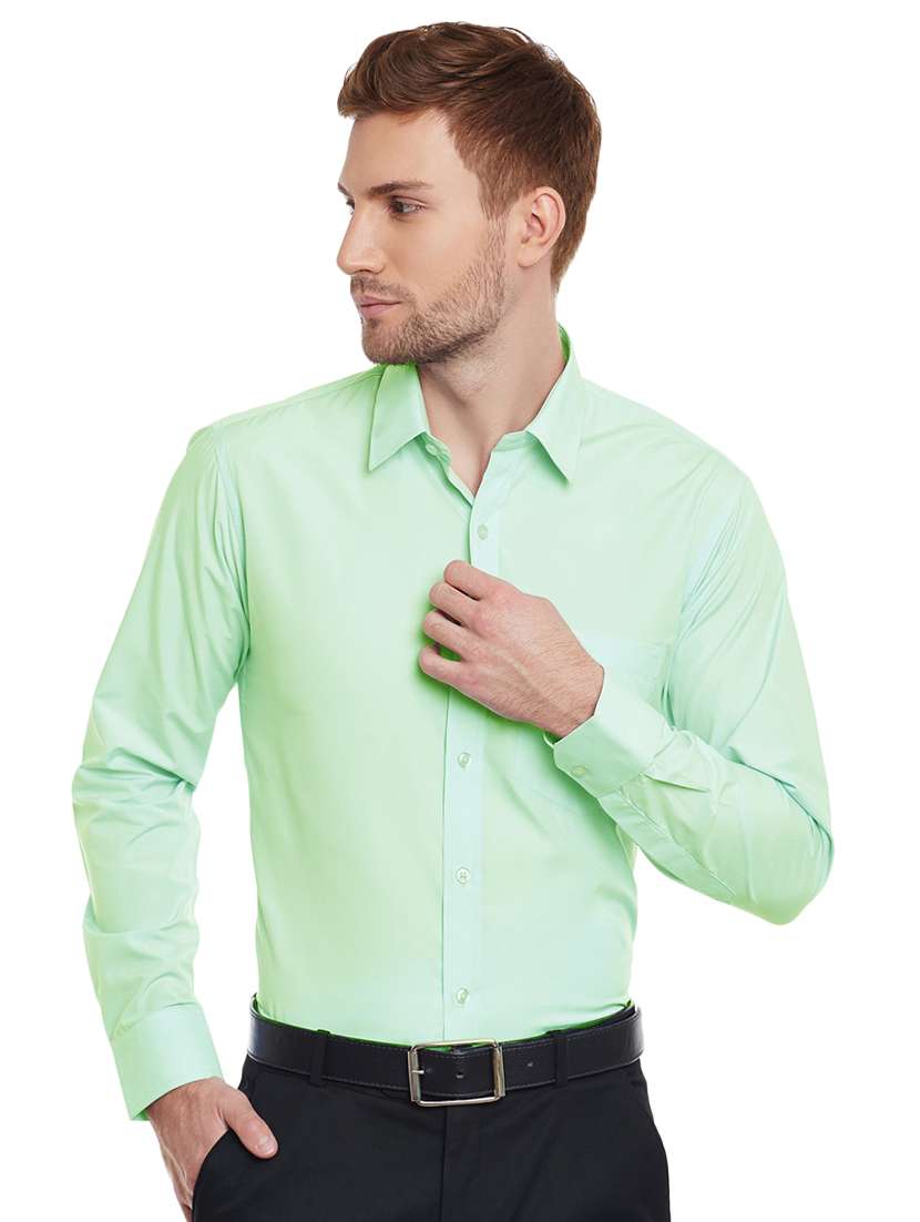 green solid formal shirt