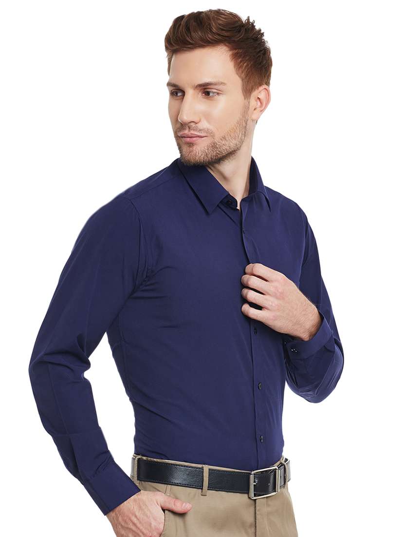 navy blue solid formal shirt - 16552712 -  Standard Image - 1