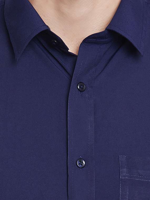 navy blue solid formal shirt - 16552712 -  Standard Image - 4