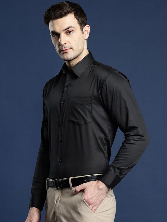 black solid formal shirt - 16552720 - Standard Image - 1