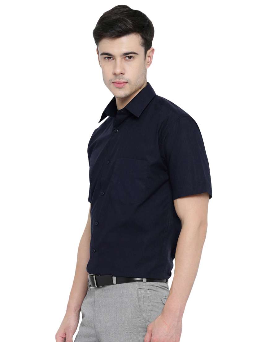 navy blue solid formal shirt - 16552754 -  Standard Image - 1