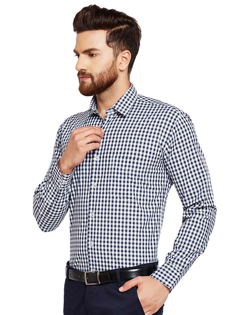 navy blue checkered formal shirt - 16552762 -  Standard Image - 1
