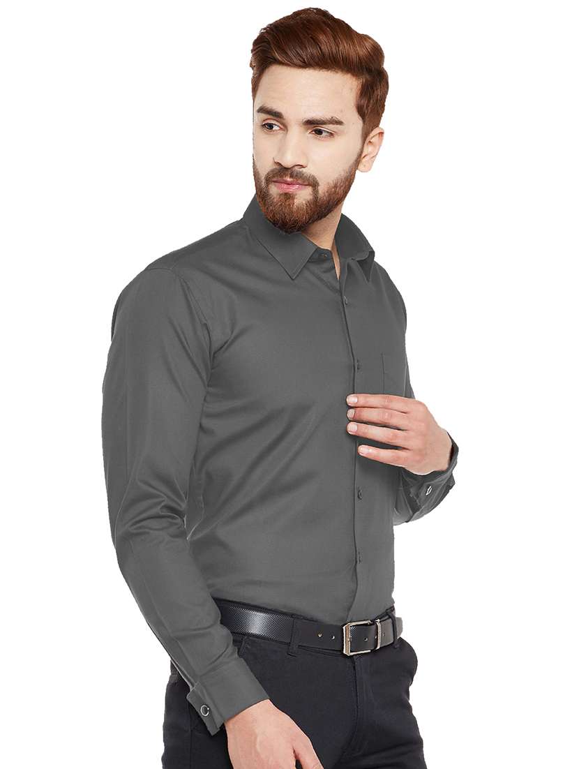 grey solid formal shirt - 16552763 -  Standard Image - 1
