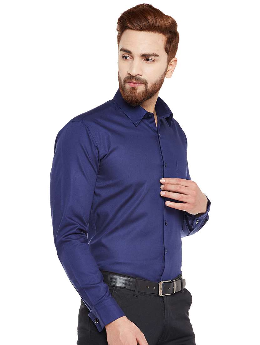 navy blue solid formal shirt - 16552765 -  Standard Image - 1