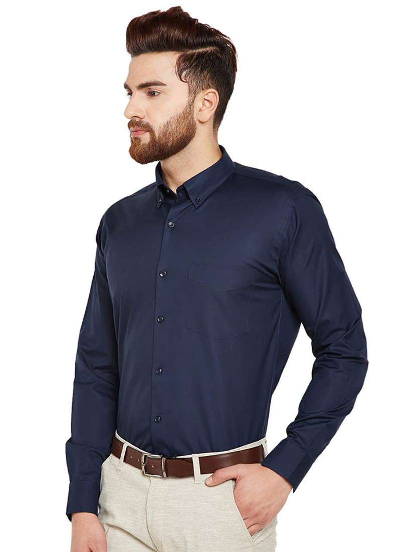 navy blue solid formal shirt - 16552780 -  Standard Image - 1
