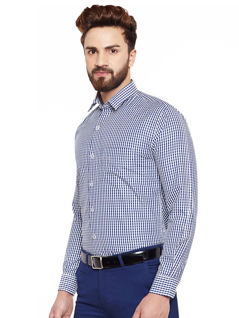 navy blue checkered formal shirt - 16552855 -  Standard Image - 1