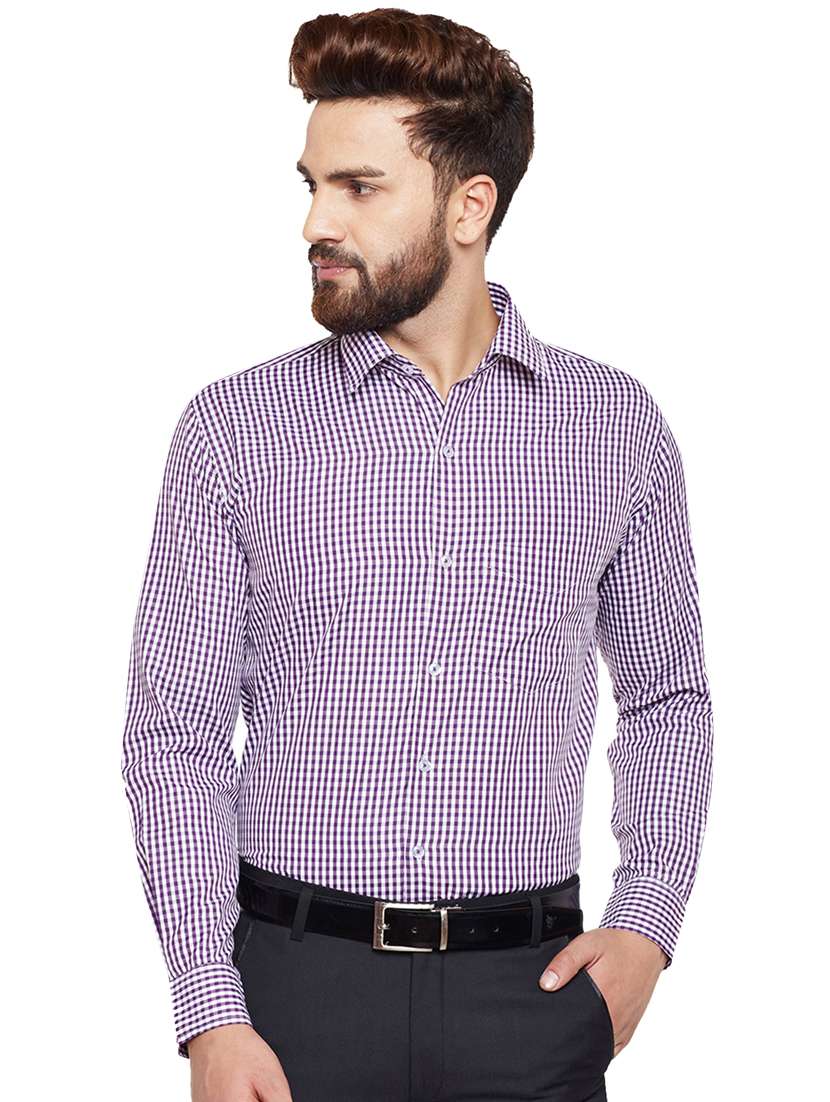 purple checkered formal shirt