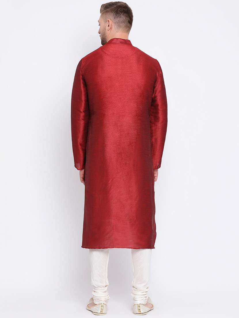 red silk blend kurta pyjama set - 16552960 -  Standard Image - 1