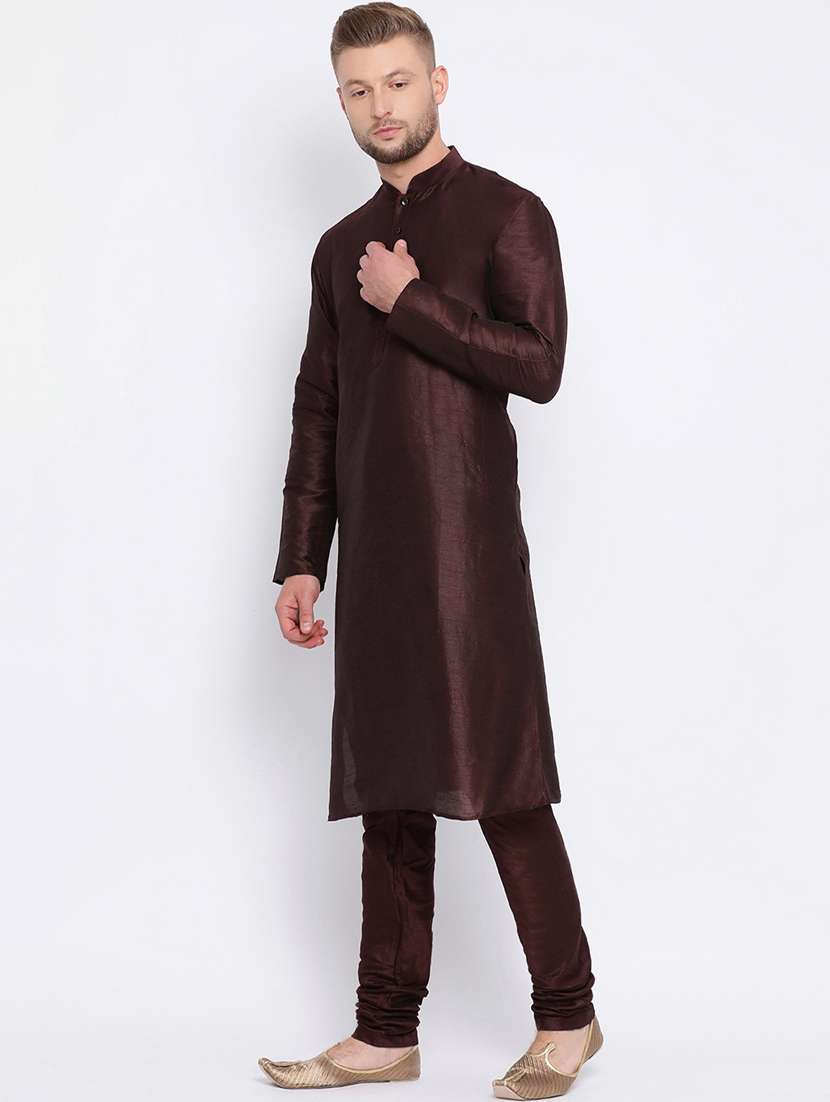 brown silk blend kurta pyjama set - 16552961 -  Standard Image - 1