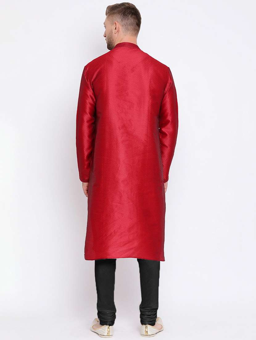 red dupion kurta pyjama set - 16553009 -  Standard Image - 1