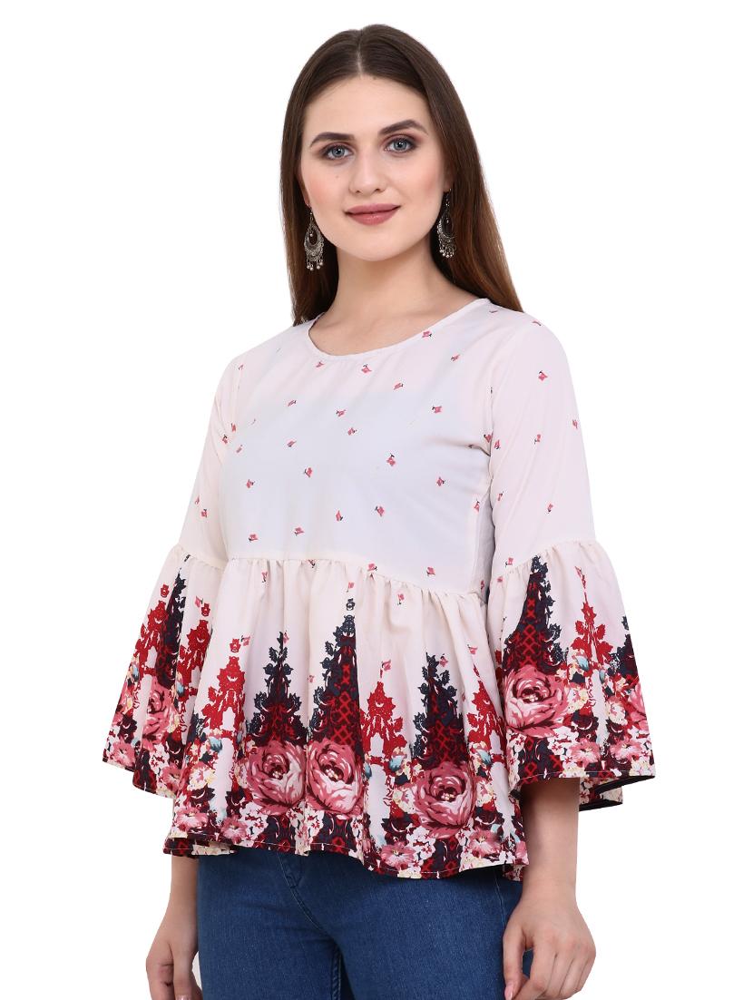 bell sleeved gathered floral top - 16553480 -  Standard Image - 1
