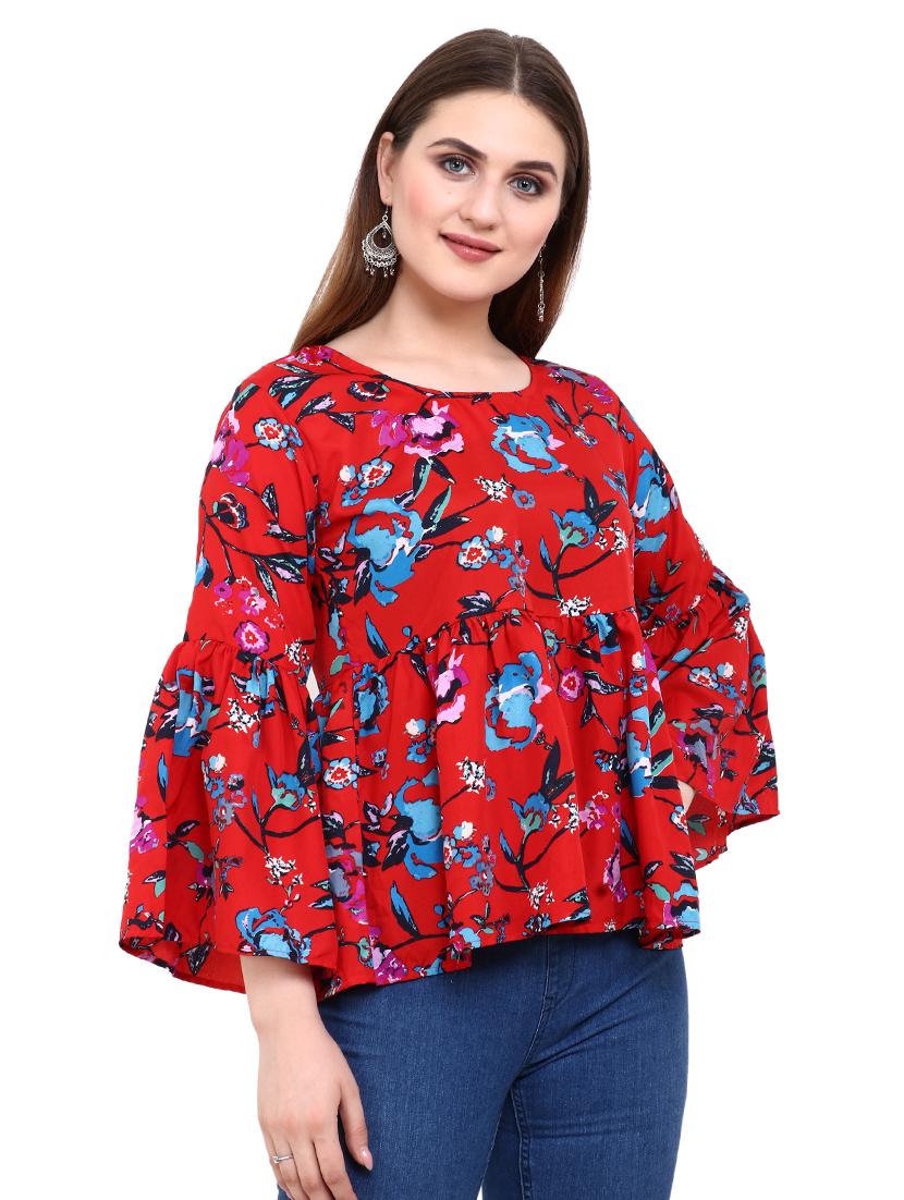 bell sleeved gathered floral top - 16553481 -  Standard Image - 1