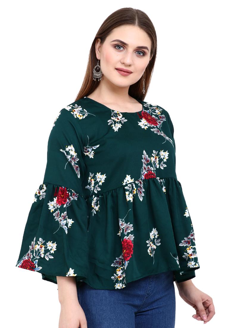 bell sleeved gathered floral top - 16553483 - Standard Image - 1