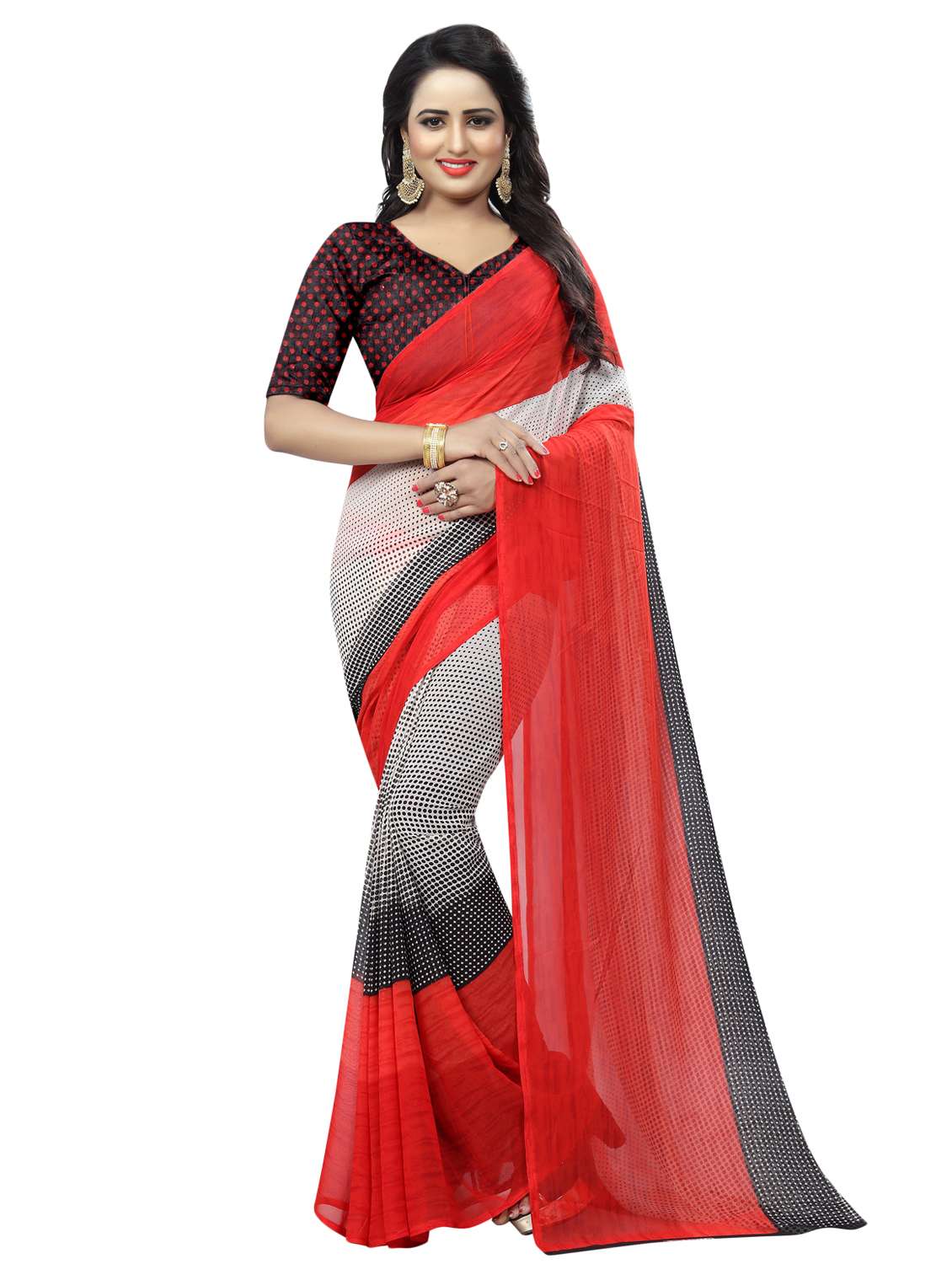 polka dots printed saree with blouse