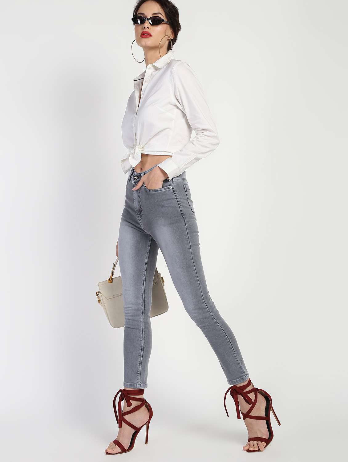 high rise stone washed jeans 