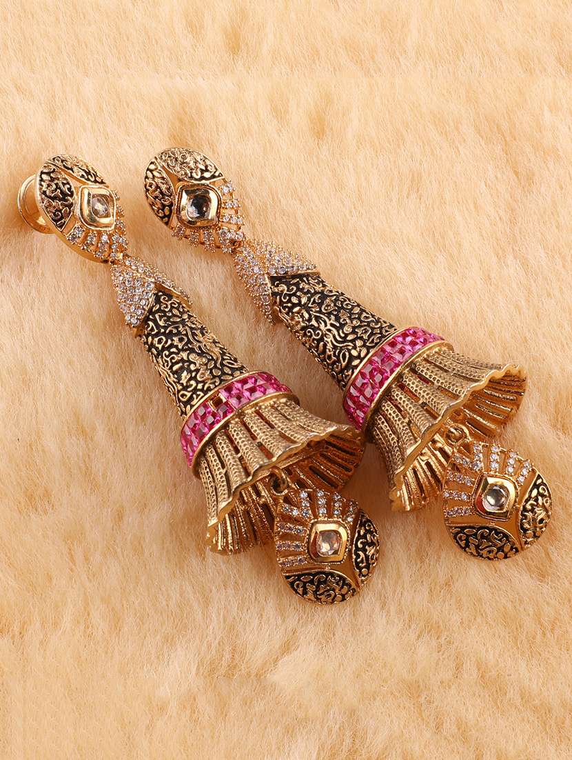 pink brass jhumka earring