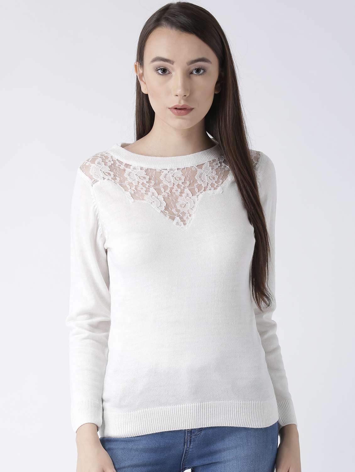 long sleeved lace detail pullover