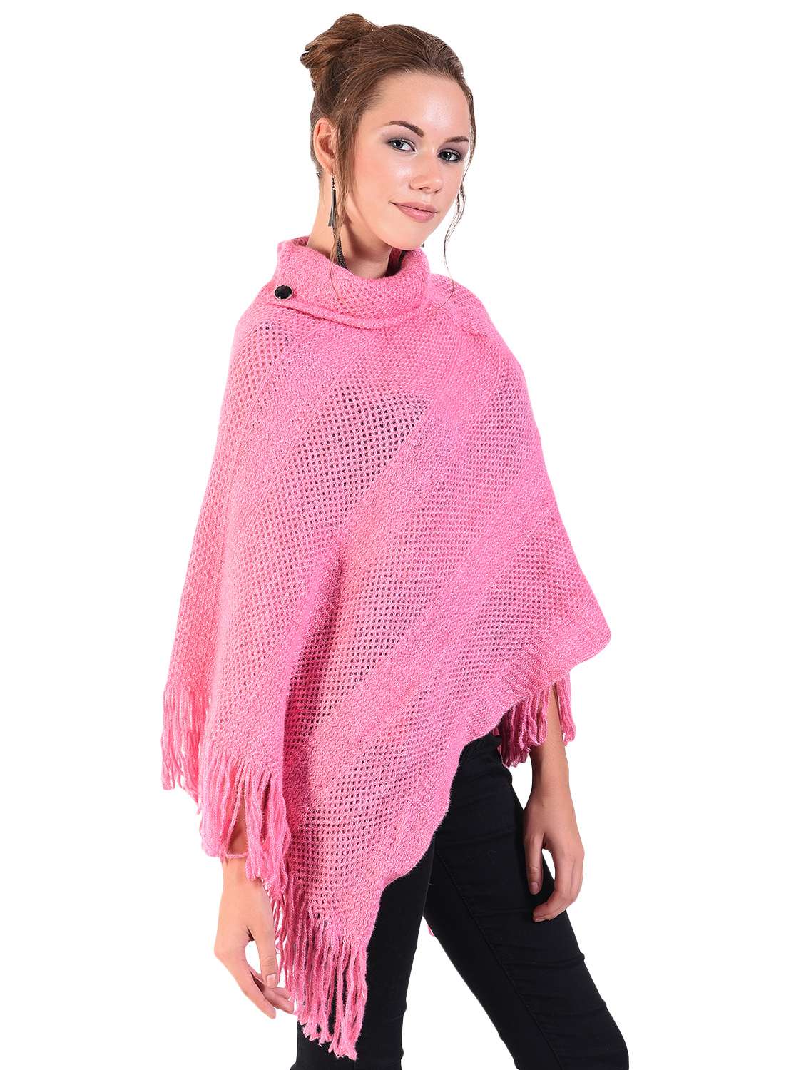 turtle neck fringe hem wool poncho - 16556857 - Standard Image - 1