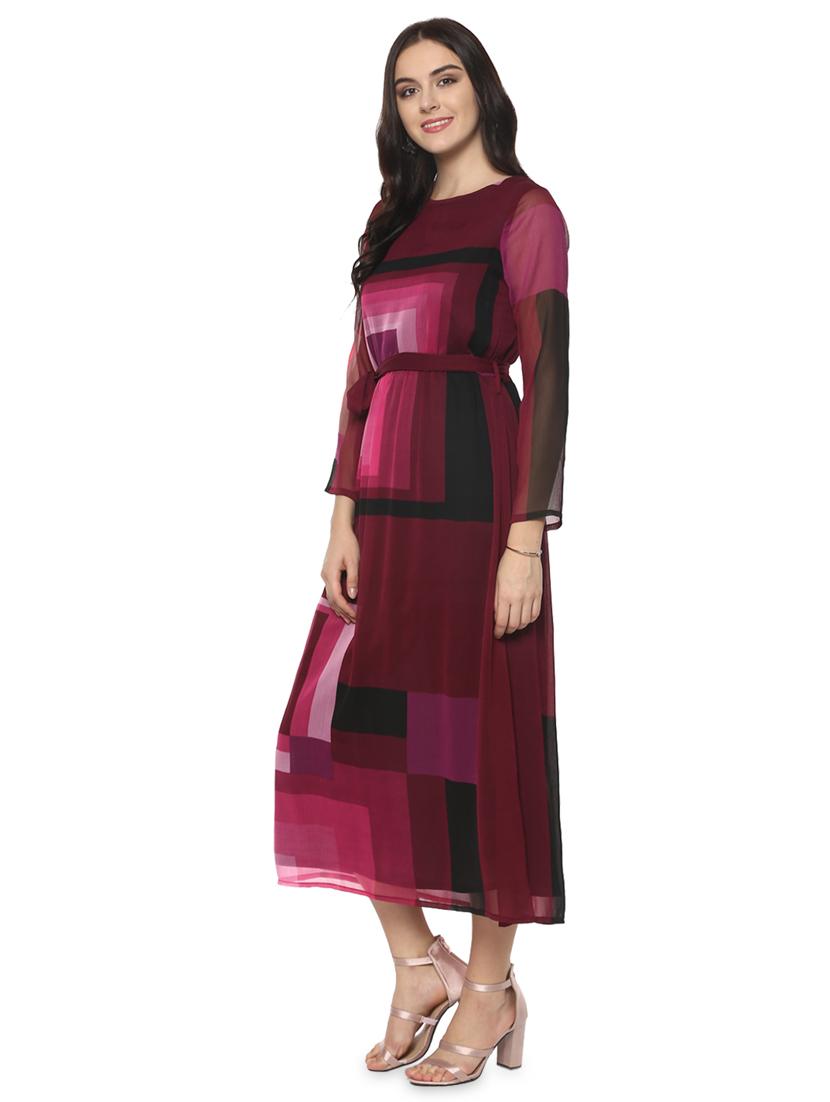 tie front geometric a-line dress - 16558118 - Standard Image - 1