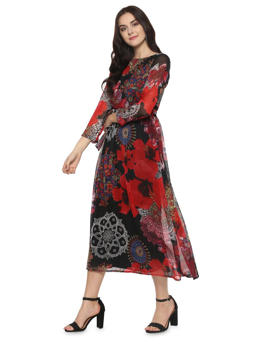 tie front floral a-line dress - 16558122 - Standard Image - 1