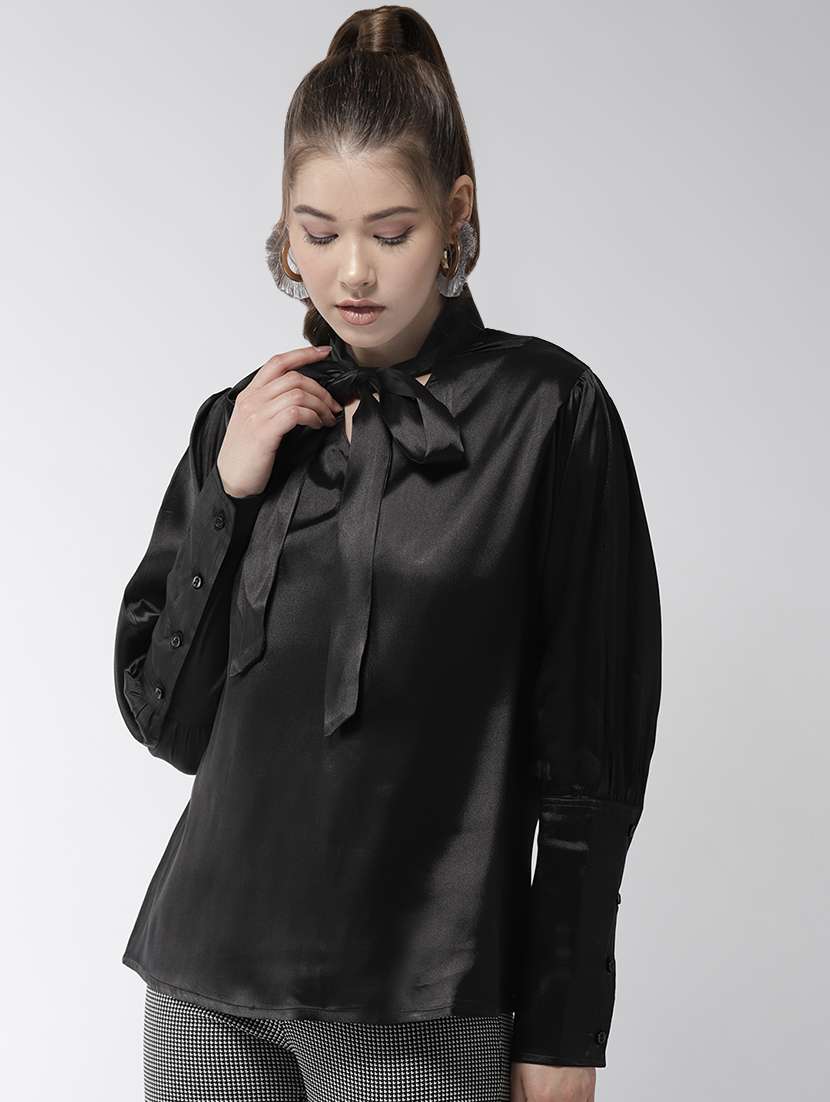 tie up neck long sleeved top  - 16558145 -  Zoom Image - 0