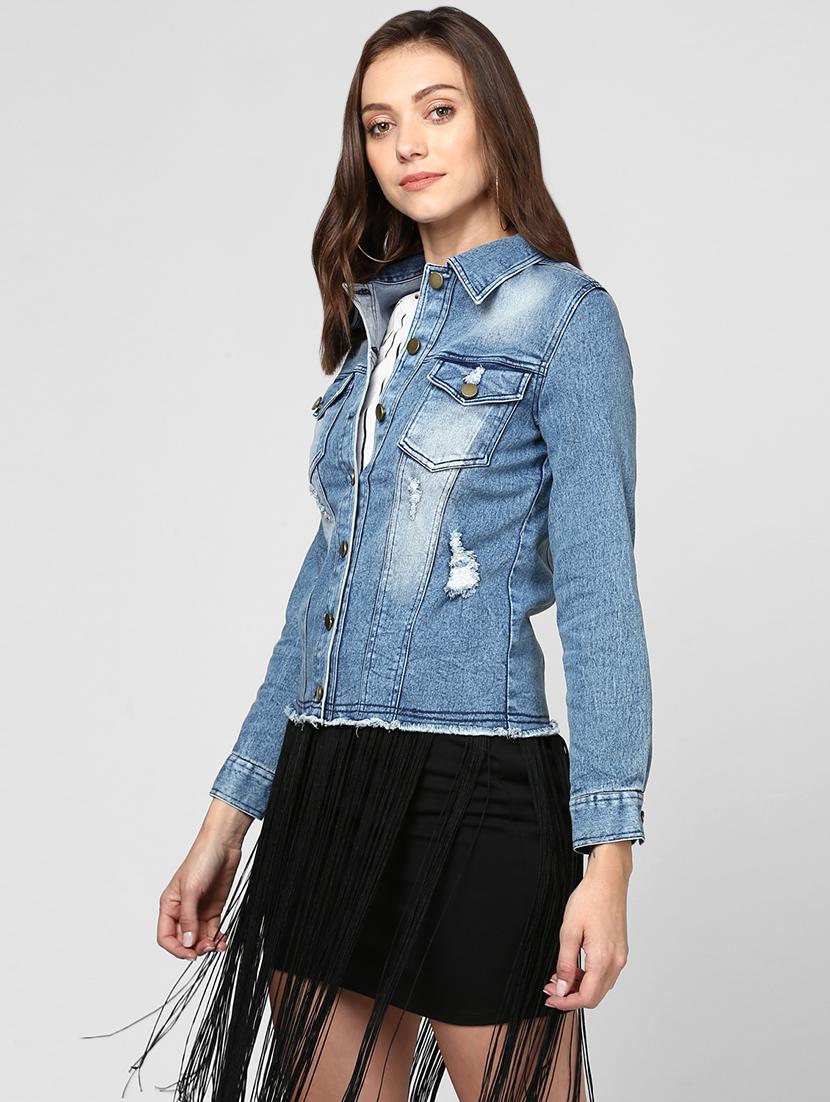 blue distressed washed denim jacket  - 16558197 -  Standard Image - 1
