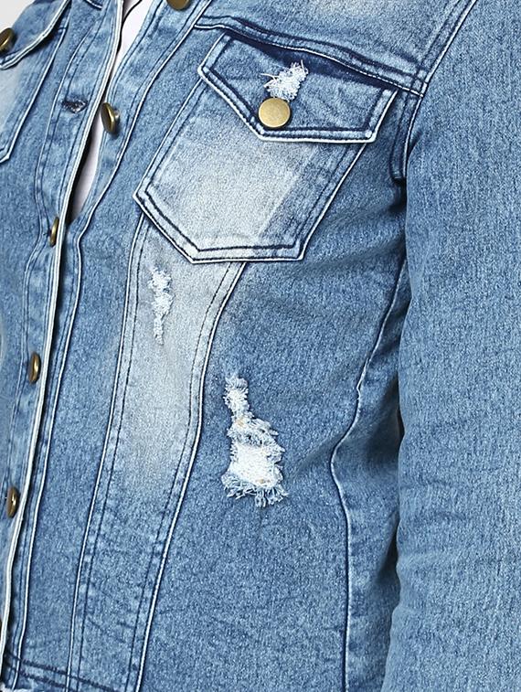 blue distressed washed denim jacket - 16558197 - Standard Image - 4