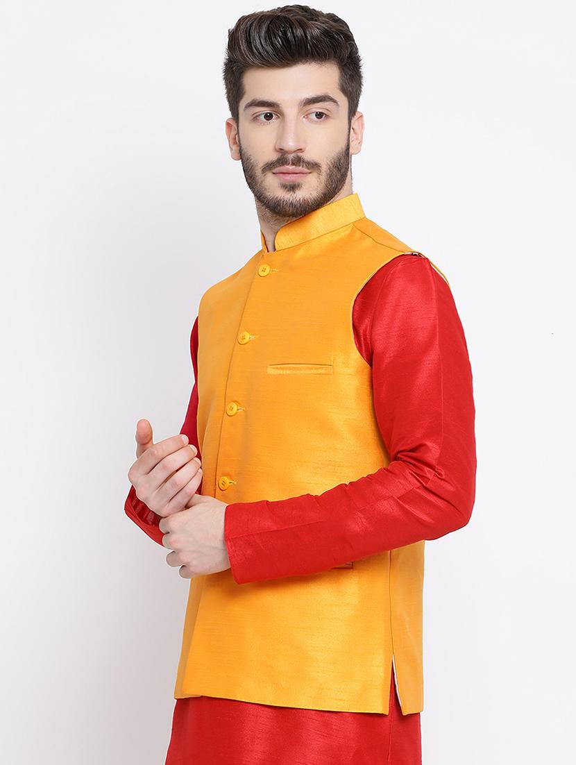 orange silk blend nehru jacket - 16561956 -  Standard Image - 1