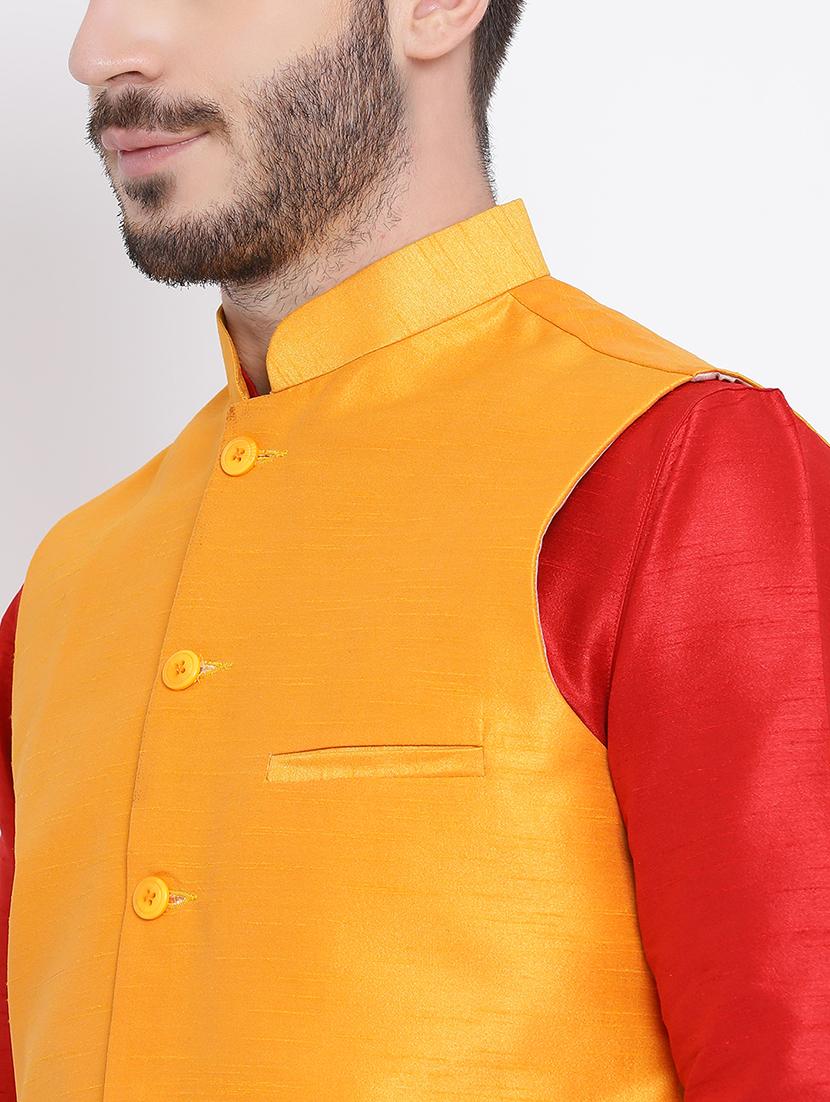 orange silk blend nehru jacket - 16561956 - Standard Image - 4