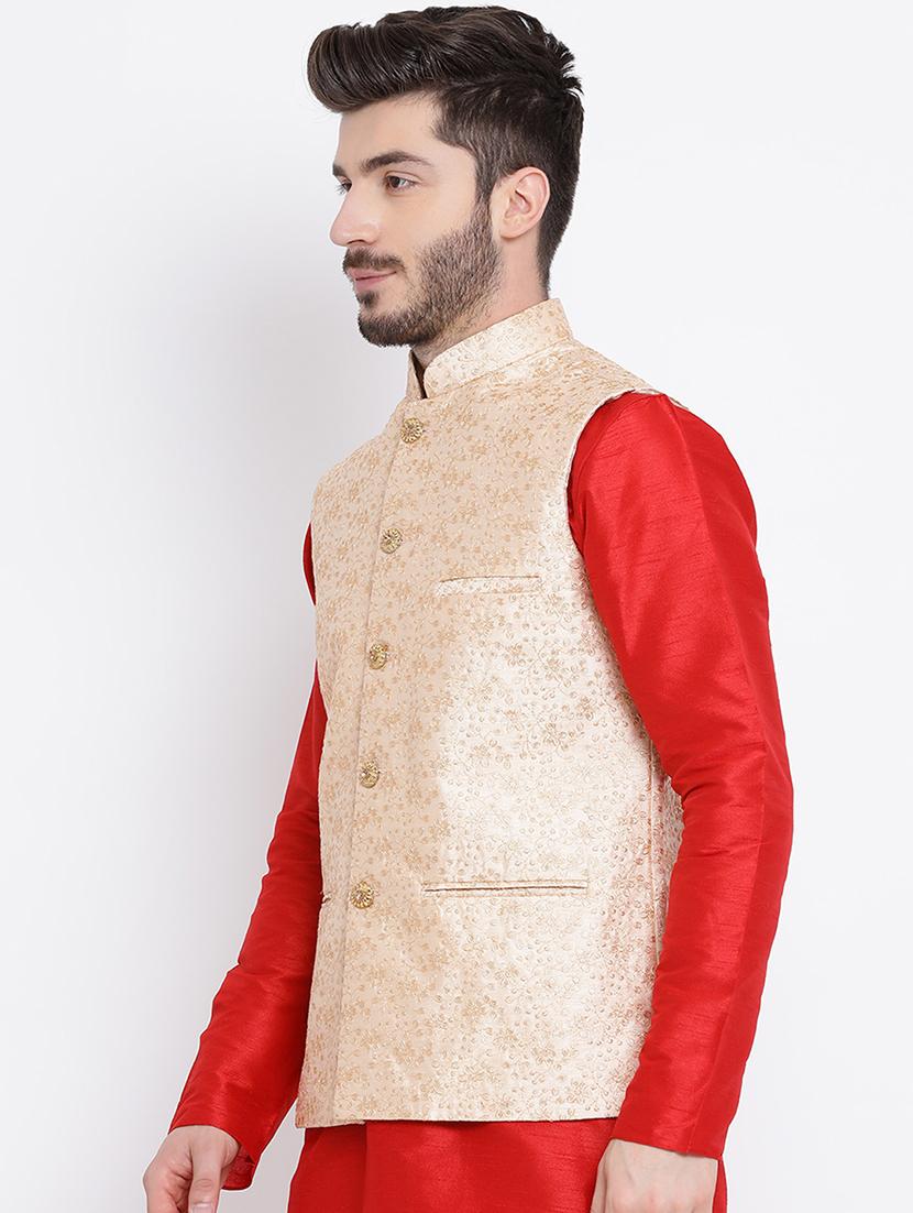 beige silk nehru jacket - 16561958 - Standard Image - 1