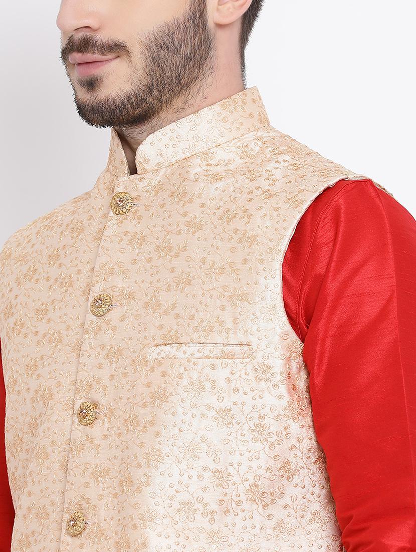 beige silk nehru jacket - 16561958 - Standard Image - 4